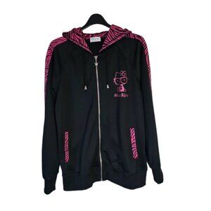 Hello Kitty Hoodie swetear jumper vintage 90th black pink fully Zipp Size L
